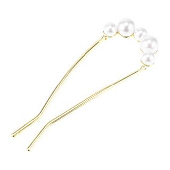 Grace Pearl U-shaped Hair Pins Hairdo Clip For Women 4.33"x1.57"x0.47" 1 pc