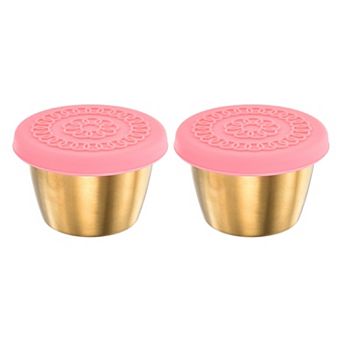 2 pc Small Condiment Containers With Lids, Stainless Steel Condiment Cup Dipping Cups, Pink