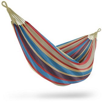 Sorbus Brazilian Double Hammock - Blue, Sand, Purple & Red Stripes