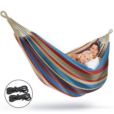 Sorbus Brazilian Double Hammock - Blue, Sand, Purple & Red Stripes