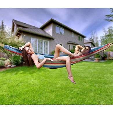 Sorbus Brazilian Double Hammock - Blue, Sand, Purple & Red Stripes