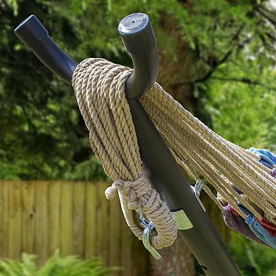 Sorbus Striped Double Hammock With Steel Stand and Carrying Case