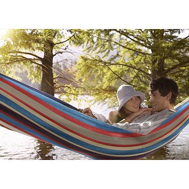 Sorbus Striped Double Hammock With Steel Stand and Carrying Case