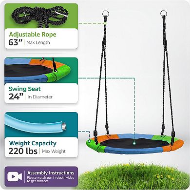 Sorbus 24" Saucer Tree Swing in Elite Rainbow - Safe & Fun! Adjustable Ropes, 220lb Capacity