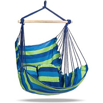 Sorbus Hanging Rope Hammock Chair Swing Seat and Cushions Set - Blue and Green