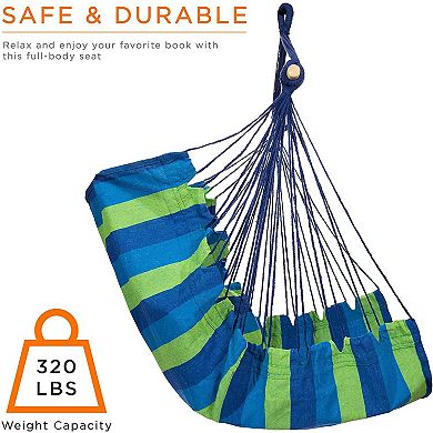 Sorbus Hanging Rope Hammock Chair Swing Seat and Cushions Set - Blue and Green