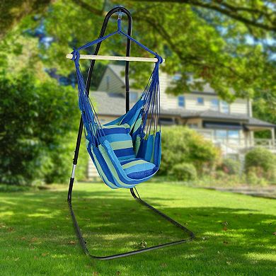 Sorbus Hanging Rope Hammock Chair Swing Seat and Cushions Set - Blue and Green