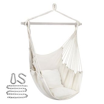 Sorbus Hanging Rope Hammock Chair Swing Seat and Cushions Set - White