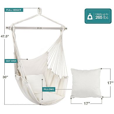 Sorbus Hanging Rope Hammock Chair Swing Seat and Cushions Set - White