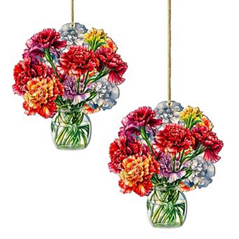 Set Of 2 - Flowers In The Vase Wooden Christmas Ornaments By G. Debrekht