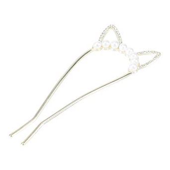 Classic Cat Ears U-shaped Hair Pins Hair Clips For Women 4.57"x1.81"x0.47" Gold Tone 1 pc