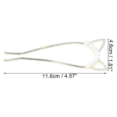 Classic Cat Ears U-shaped Hair Pins Hair Clips For Women 4.57"x1.81"x0.47" Gold Tone 1 Pcs