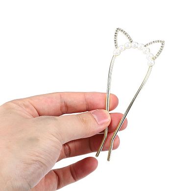 Classic Cat Ears U-shaped Hair Pins Hair Clips For Women 4.57"x1.81"x0.47" Gold Tone 1 Pcs