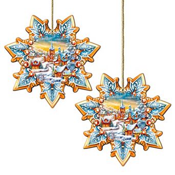 Set Of 2 - Christmas Night Snowflake Wooden Christmas Ornaments By G. Debrekht