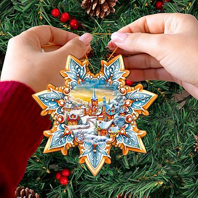 Set Of 2 - Christmas Night Snowflake Wooden Christmas Ornaments By G. Debrekht