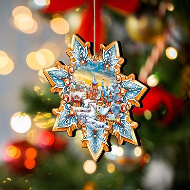 Set Of 2 - Christmas Night Snowflake Wooden Christmas Ornaments By G. Debrekht