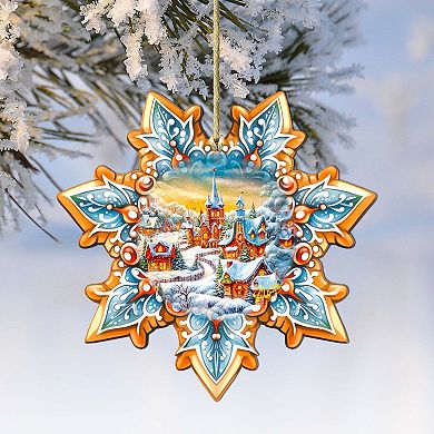 Set Of 2 - Christmas Night Snowflake Wooden Christmas Ornaments By G. Debrekht