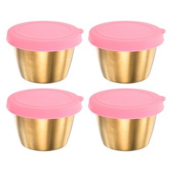 4 pc Salad Dressing Container, 2.4oz Leak Proof Condiment Cups Container For Picnic And Travel, Pink