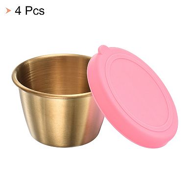 4pcs Salad Dressing Container, 2.4oz Leak Proof Condiment Cups Container For Picnic And Travel, Pink
