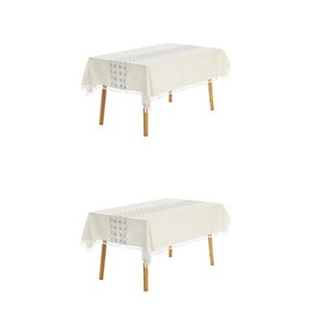 Rustic Tablecloth Cotton Linen Waterproof Table Cover With Tassels 35" X 35"