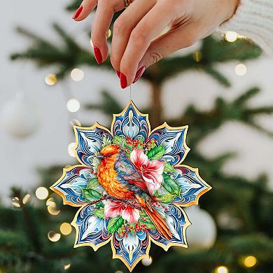 Set Of 2 - Forest Bird Snowflake Wooden Christmas Ornaments By G. Debrekht