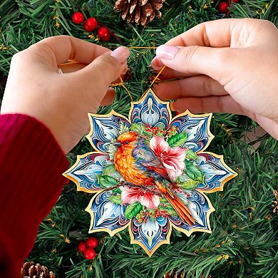 Set Of 2 - Forest Bird Snowflake Wooden Christmas Ornaments By G. Debrekht
