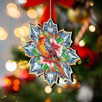Set Of 2 - Forest Bird Snowflake Wooden Christmas Ornaments By G. Debrekht
