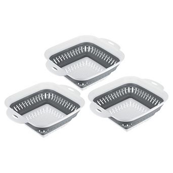 Square Collapsible Colanders Set 3 pc Kitchen Fruit Vegetable Washing Basket Filter Organizer
