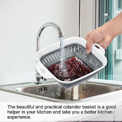 Square Collapsible Colanders Set 3pcs Kitchen Fruit Vegetable Washing Basket Filter Organizer