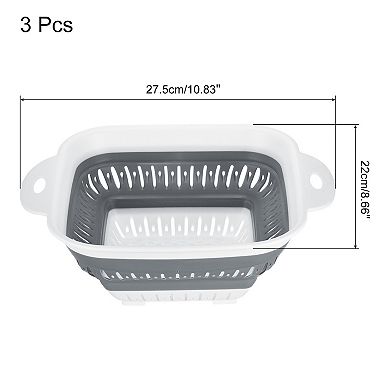 Square Collapsible Colanders Set 3pcs Kitchen Fruit Vegetable Washing Basket Filter Organizer