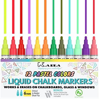 10-Pack 6mm Pastel Multicolor Chalk Markers with 4 Bullet & Chisel Dual Tips