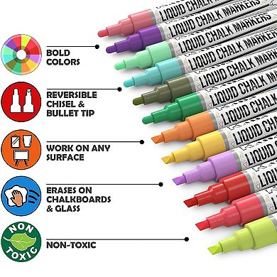 10-Pack 6mm Pastel Multicolor Chalk Markers with 4 Bullet & Chisel Dual Tips