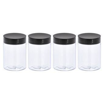 Round Plastic Jars With Black Screw Top Lid, 3oz Clear Empty Containers For Storage 4 pc