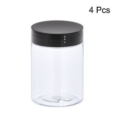 Round Plastic Jars With Black Screw Top Lid, 3oz Clear Empty Containers For Storage 4pcs