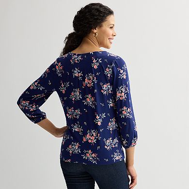 Women's Croft & Barrow® 3/4-Sleeve Pleated Top