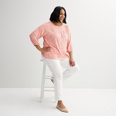 Plus Size Croft & Barrow® 3/4-Sleeve Pleated Top