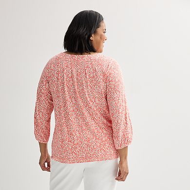 Plus Size Croft & Barrow® 3/4-Sleeve Pleated Top