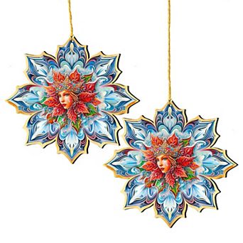 Set Of 2 - Snow Queen Snowflake Wooden Christmas Ornaments By G. Debrekht