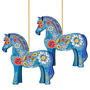 Set Of 2 - Danish Horse Wooden Christmas Ornaments By G. Debrekht