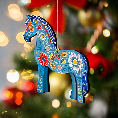 Set Of 2 - Danish Horse Wooden Christmas Ornaments By G. Debrekht