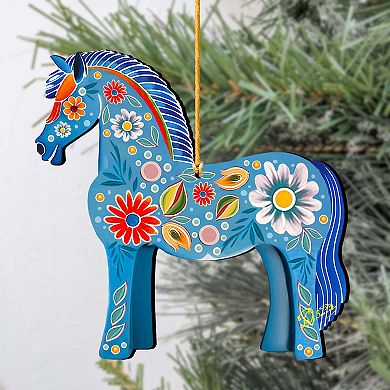 Set Of 2 - Danish Horse Wooden Christmas Ornaments By G. Debrekht