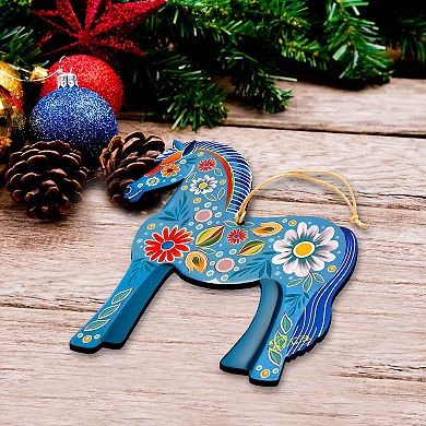 Set Of 2 - Danish Horse Wooden Christmas Ornaments By G. Debrekht