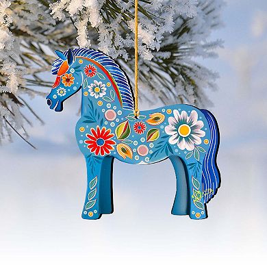 Set Of 2 - Danish Horse Wooden Christmas Ornaments By G. Debrekht