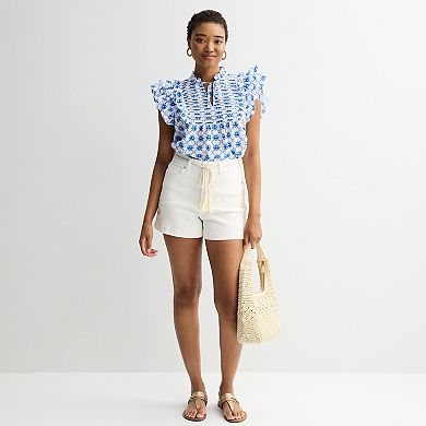 Women's Farmers Market Embroidered Shorts with Tassel Belt