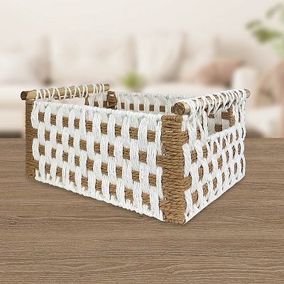 Belle Maison White & Brown Accented Paper Weave Basket with