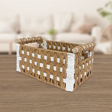 Belle Maison Paper Weave Basket with Wooden Handles