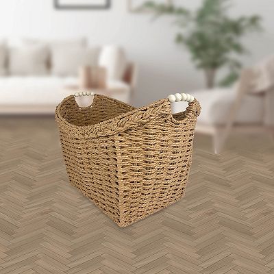 Belle Maison Oval Storage Bin with Wood Beaded Handles