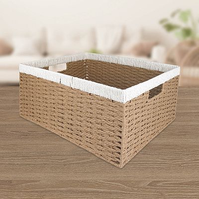 Belle Maison Large Rectangular White Trim Storage Bin