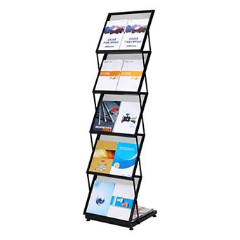Magazine Display Racks 5 Layers Brochure Stand Catalog Literature Rack With Wheels For Hotel