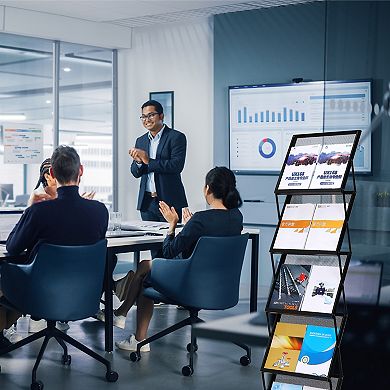 Magazine Display Racks 5 Layers Brochure Stand Catalog Literature Rack With Wheels For Hotel